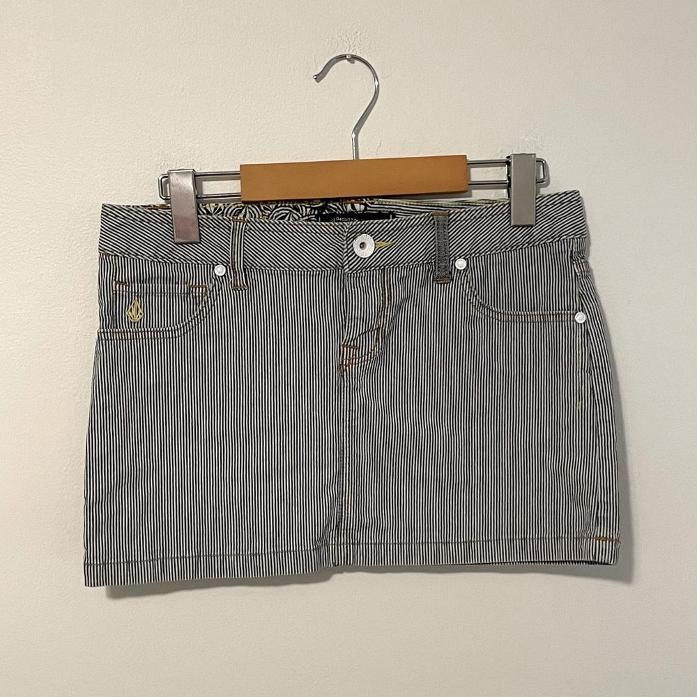 Volcom Pinstriped Denim Mini Skirt